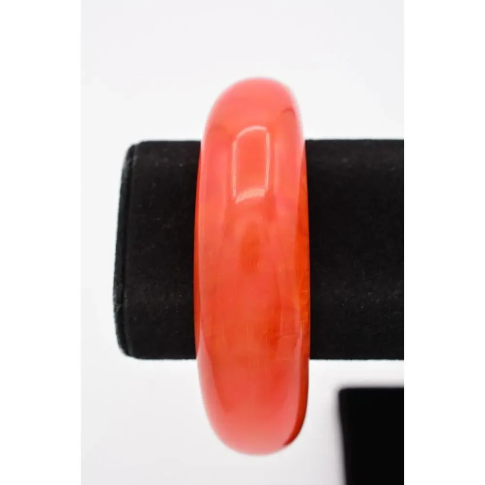 Vintage Bakelite Bangle Bracelet Lucite Chunky Burnt Orange Rust Bold 1980s Bin4